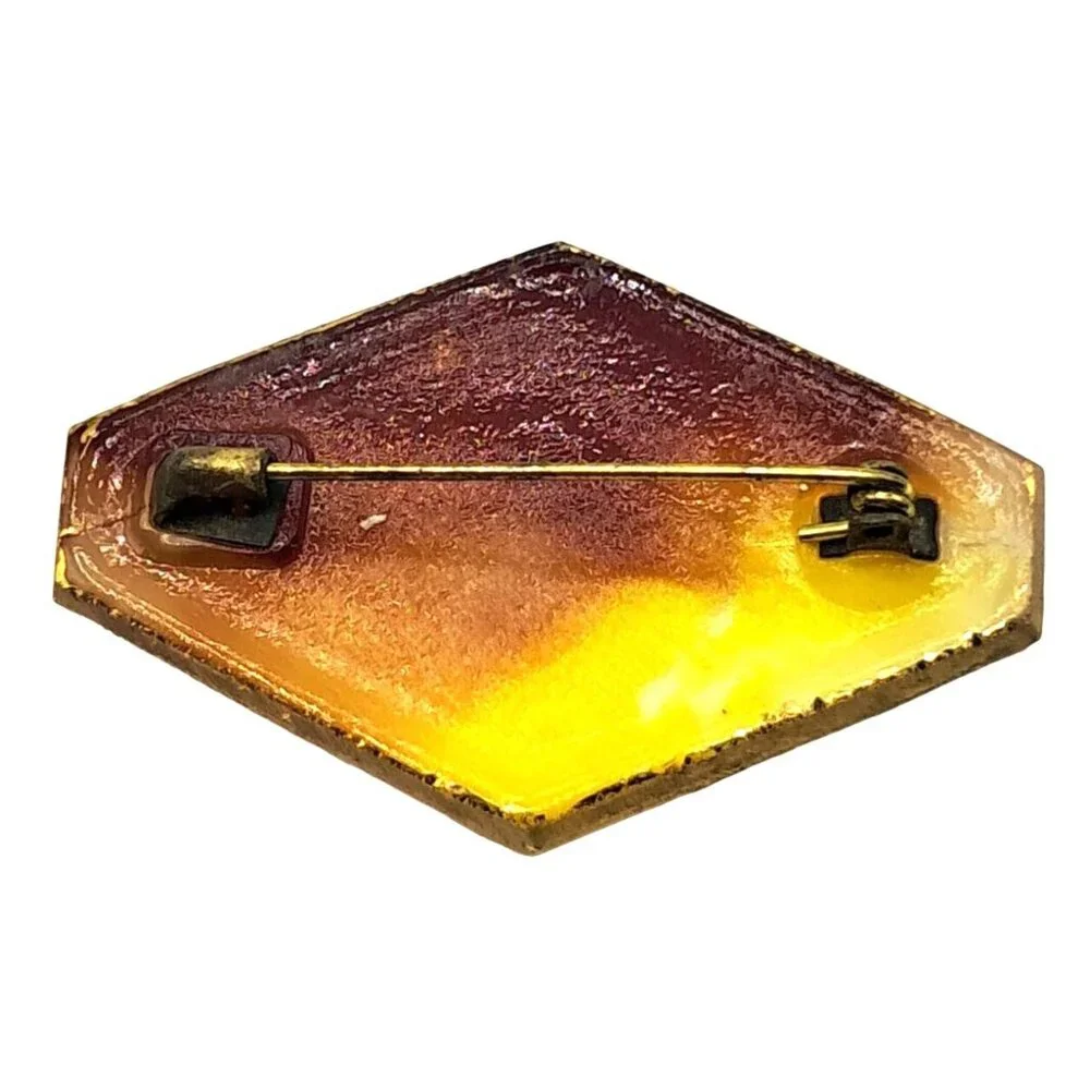 Czech‎ Glass Brooch Caramel Swirl Gold Tone Vintage Costume Jewelry